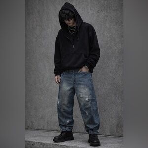NEW The Supermade Jeans Deconstructed Streetwear Barrel‎ Leg Distressed M